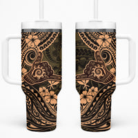 Hawaii Shaka Sign Tumbler With Handle With Polynesian Hibiscus Gold Unique LT01 One Size: 40 oz Gold - Polynesian Pride