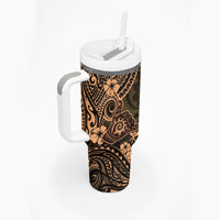 Hawaii Shaka Sign Tumbler With Handle With Polynesian Hibiscus Gold Unique LT01 - Polynesian Pride