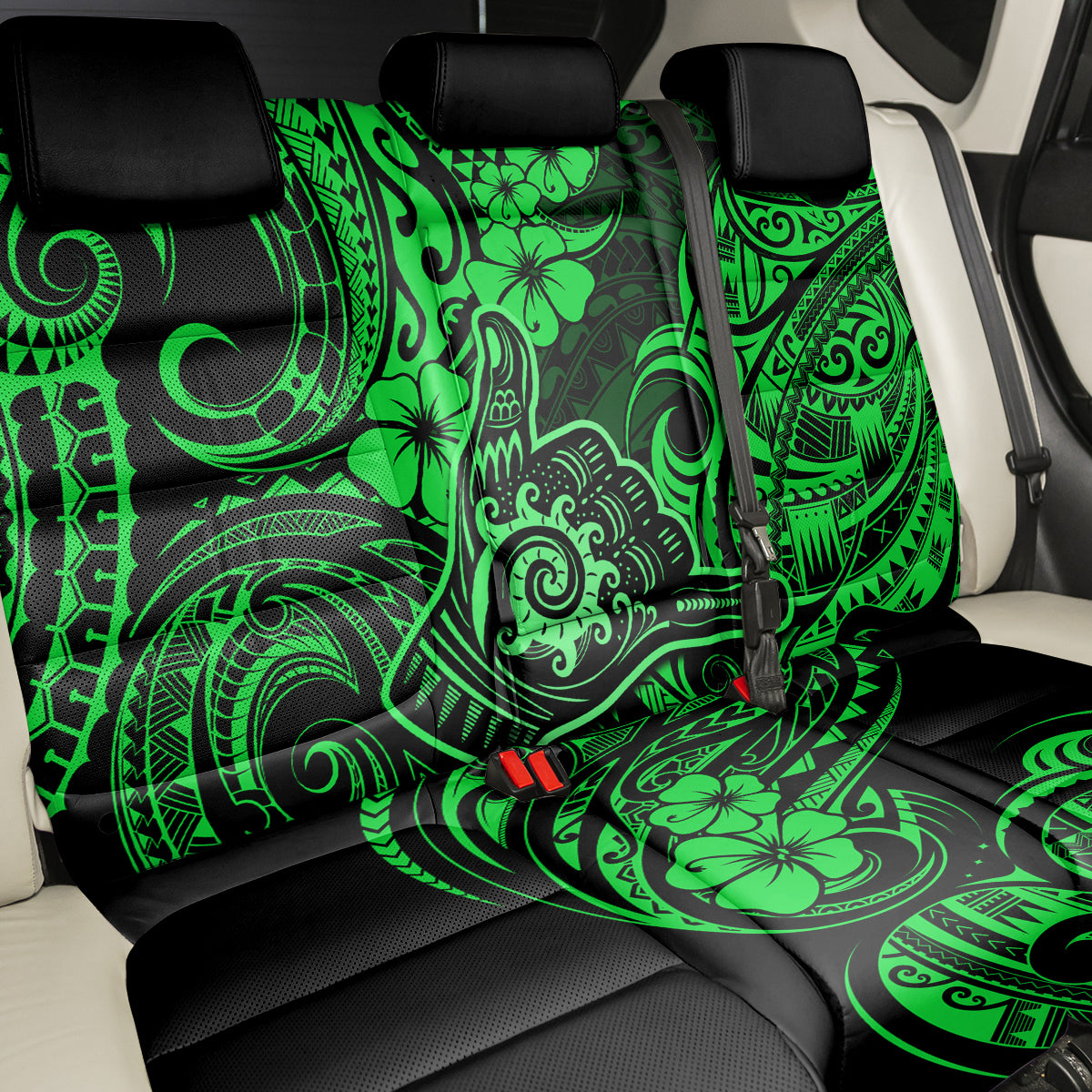 Hawaii Shaka Sign Back Car Seat Cover With Polynesian Hibiscus Green Unique LT01 - Polynesian Pride