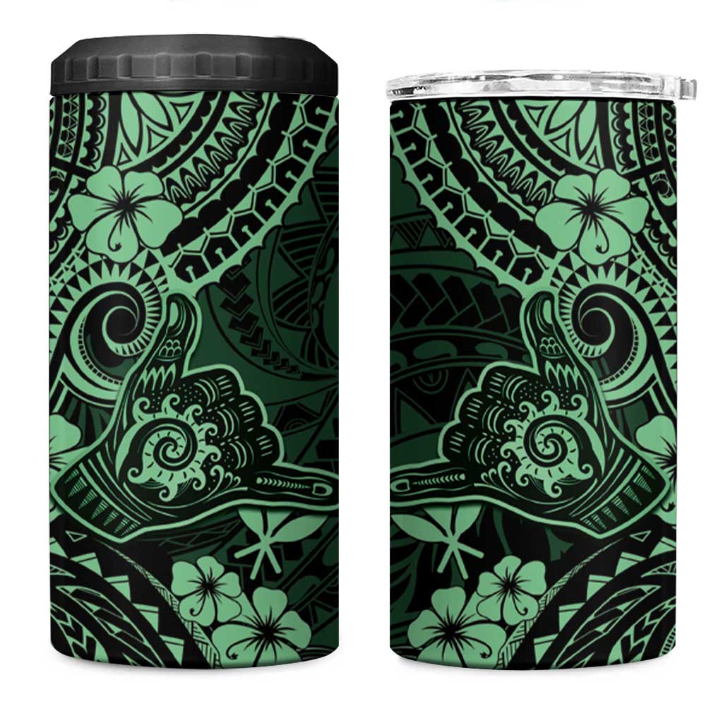 Hawaii Shaka Sign 4 in 1 Can Cooler Tumbler With Polynesian Hibiscus Green Unique LT01 One Size: 16 oz Green - Polynesian Pride