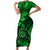 Hawaii Shaka Sign Family Matching Short Sleeve Bodycon Dress and Hawaiian Shirt With Polynesian Hibiscus Green Unique LT01 Mom's Dress Green - Polynesian Pride