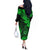 Hawaii Shaka Sign Off The Shoulder Long Sleeve Dress With Polynesian Hibiscus Green Unique LT01 - Polynesian Pride