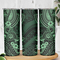 Hawaii Shaka Sign Skinny Tumbler With Polynesian Hibiscus Green Unique LT01 - Polynesian Pride
