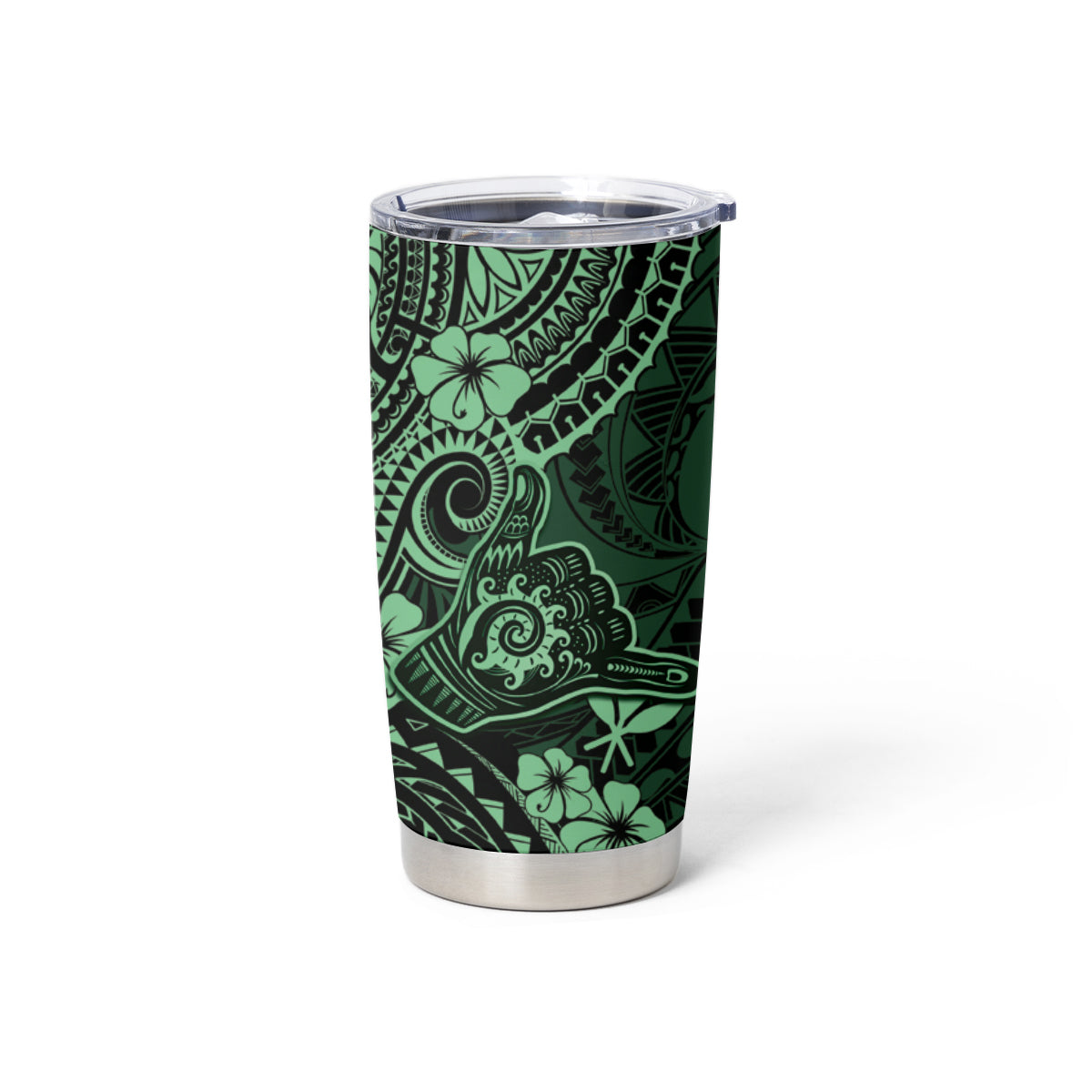 Hawaii Shaka Sign Tumbler Cup With Polynesian Hibiscus Green Unique LT01 - Polynesian Pride
