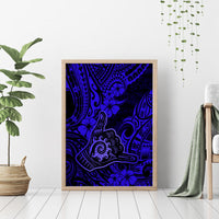 Hawaii Shaka Sign Canvas Wall Art With Polynesian Hibiscus Navy Blue Unique LT01 - Polynesian Pride