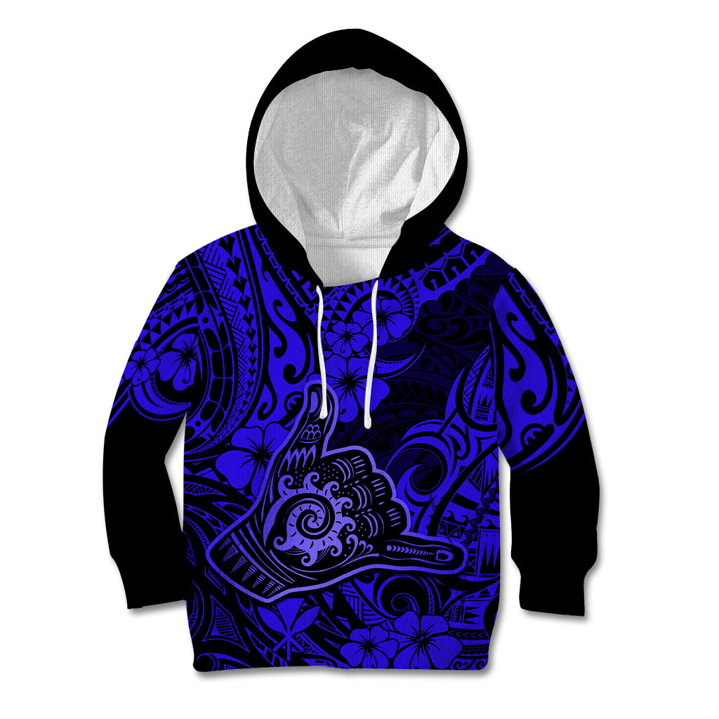 Hawaii Shaka Sign Kid Hoodie With Polynesian Hibiscus Navy Blue Unique LT01 Blue - Polynesian Pride