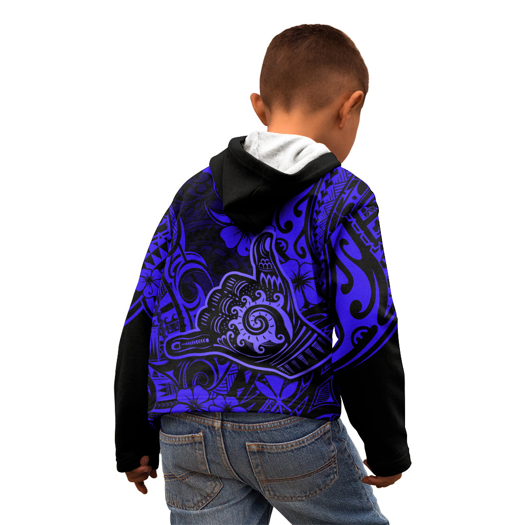Hawaii Shaka Sign Kid Hoodie With Polynesian Hibiscus Navy Blue Unique LT01 - Polynesian Pride