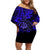 Hawaii Shaka Sign Off Shoulder Short Dress With Polynesian Hibiscus Navy Blue Unique LT01 Women Blue - Polynesian Pride