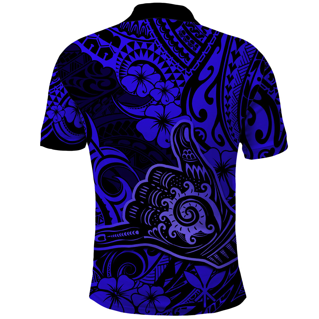 Hawaii Shaka Sign Polo Shirt With Polynesian Hibiscus Navy Blue Unique LT01 - Polynesian Pride