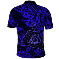 Hawaii Shaka Sign Polo Shirt With Polynesian Hibiscus Navy Blue Unique LT01 - Polynesian Pride