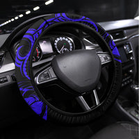 Hawaii Shaka Sign Steering Wheel Cover With Polynesian Hibiscus Navy Blue Unique LT01 Universal Fit Blue - Polynesian Pride
