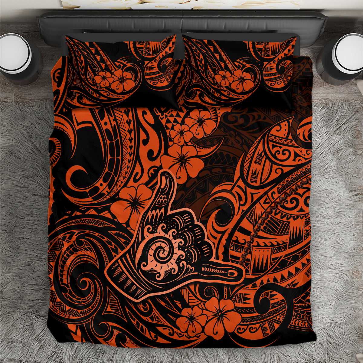 Hawaii Shaka Sign Bedding Set With Polynesian Hibiscus Orange Unique LT01 Orange - Polynesian Pride