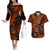 Hawaii Shaka Sign Couples Matching Off The Shoulder Long Sleeve Dress and Hawaiian Shirt With Polynesian Hibiscus Orange Unique LT01 Orange - Polynesian Pride