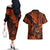 Hawaii Shaka Sign Couples Matching Off The Shoulder Long Sleeve Dress and Hawaiian Shirt With Polynesian Hibiscus Orange Unique LT01 - Polynesian Pride