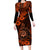 Hawaii Shaka Sign Family Matching Long Sleeve Bodycon Dress and Hawaiian Shirt With Polynesian Hibiscus Orange Unique LT01 Mom's Dress Orange - Polynesian Pride