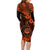 Hawaii Shaka Sign Family Matching Long Sleeve Bodycon Dress and Hawaiian Shirt With Polynesian Hibiscus Orange Unique LT01 - Polynesian Pride