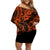 Hawaii Shaka Sign Family Matching Off Shoulder Short Dress and Hawaiian Shirt With Polynesian Hibiscus Orange Unique LT01 Mom's Dress Orange - Polynesian Pride