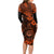 Hawaii Shaka Sign Long Sleeve Bodycon Dress With Polynesian Hibiscus Orange Unique LT01 - Polynesian Pride