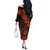 Hawaii Shaka Sign Off The Shoulder Long Sleeve Dress With Polynesian Hibiscus Orange Unique LT01 - Polynesian Pride