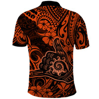 Hawaii Shaka Sign Polo Shirt With Polynesian Hibiscus Orange Unique LT01 - Polynesian Pride