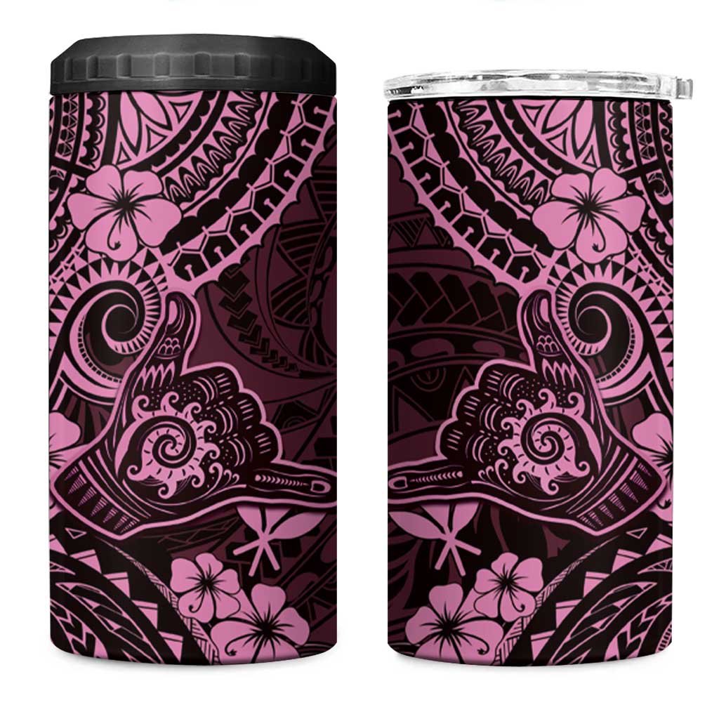 Hawaii Shaka Sign 4 in 1 Can Cooler Tumbler With Polynesian Hibiscus Pink Unique LT01 One Size: 16 oz Pink - Polynesian Pride