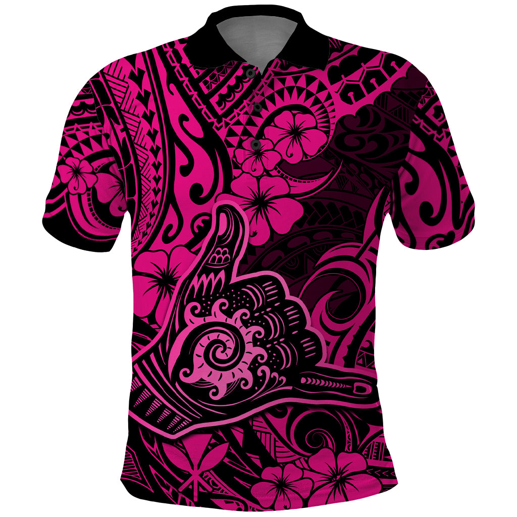 Hawaii Shaka Sign Polo Shirt With Polynesian Hibiscus Pink Unique LT01 Pink - Polynesian Pride