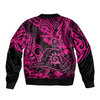 Hawaii Shaka Sign Sleeve Zip Bomber Jacket With Polynesian Hibiscus Pink Unique LT01 - Polynesian Pride