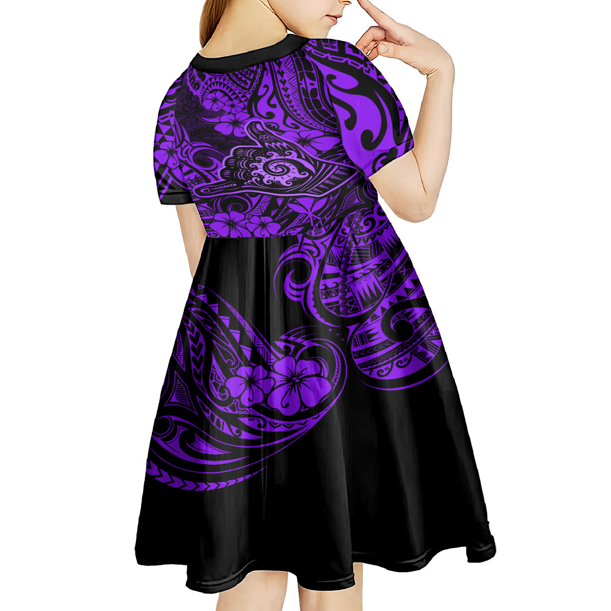 Hawaii Shaka Sign Kid Short Sleeve Dress Polynesian Pattern Purple Version LT01 - Polynesian Pride