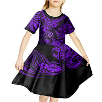 Hawaii Shaka Sign Kid Short Sleeve Dress Polynesian Pattern Purple Version LT01 - Polynesian Pride