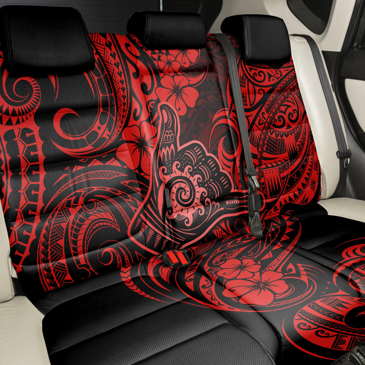 Hawaii Shaka Sign Back Car Seat Cover Polynesian Pattern Red Version LT01 - Polynesian Pride