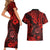 Hawaii Shaka Sign Couples Matching Short Sleeve Bodycon Dress and Hawaiian Shirt Polynesian Pattern Red Version LT01 - Polynesian Pride