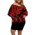 Hawaii Shaka Sign Family Matching Off Shoulder Short Dress and Hawaiian Shirt Polynesian Pattern Red Version LT01 Mom's Dress Red - Polynesian Pride