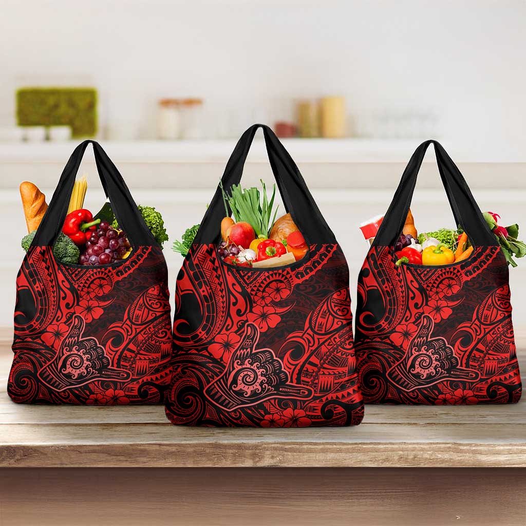 Hawaii Shaka Sign Grocery Bag Polynesian Pattern Red Version LT01 3-pack One Size Red - Polynesian Pride