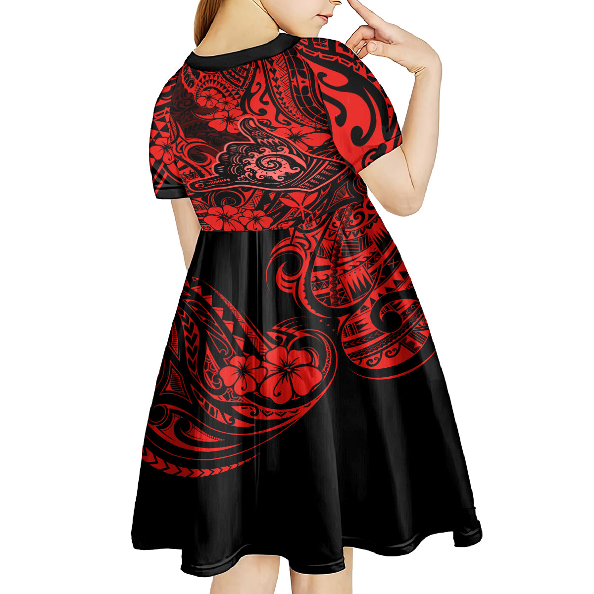 Hawaii Shaka Sign Kid Short Sleeve Dress Polynesian Pattern Red Version LT01 - Polynesian Pride