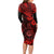 Hawaii Shaka Sign Long Sleeve Bodycon Dress Polynesian Pattern Red Version LT01 - Polynesian Pride