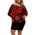 Hawaii Shaka Sign Off Shoulder Short Dress Polynesian Pattern Red Version LT01 Women Red - Polynesian Pride