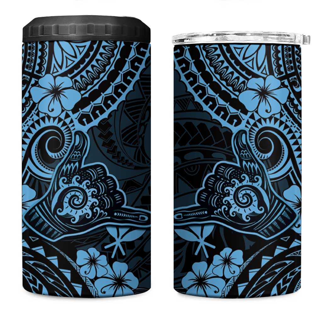 Hawaii Shaka Sign 4 in 1 Can Cooler Tumbler Polynesian Pattern Sky Blue Version LT01 One Size: 16 oz Blue - Polynesian Pride