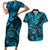 Hawaii Shaka Sign Couples Matching Short Sleeve Bodycon Dress and Hawaiian Shirt Polynesian Pattern Sky Blue Version LT01 Blue - Polynesian Pride