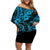 Hawaii Shaka Sign Family Matching Off Shoulder Short Dress and Hawaiian Shirt Polynesian Pattern Sky Blue Version LT01 Mom's Dress Blue - Polynesian Pride