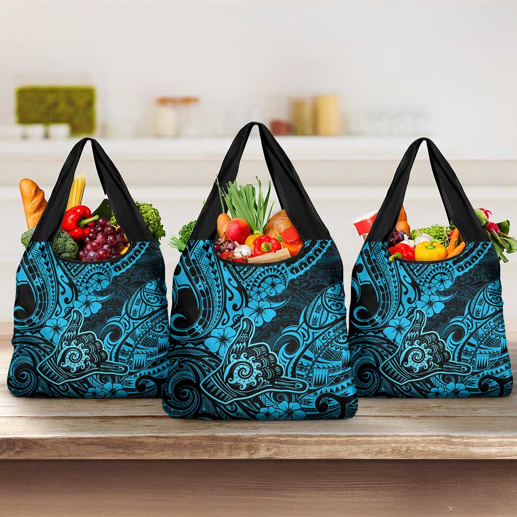 Hawaii Shaka Sign Grocery Bag Polynesian Pattern Sky Blue Version LT01 3-pack One Size Blue - Polynesian Pride