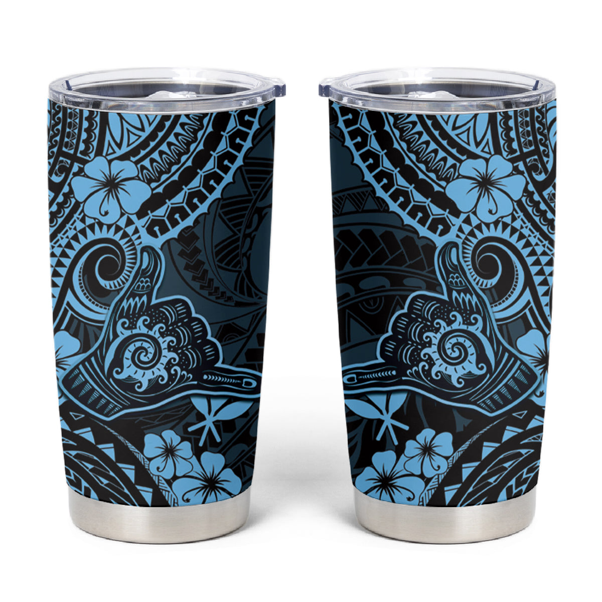 Hawaii Shaka Sign Tumbler Cup Polynesian Pattern Sky Blue Version LT01 Blue - Polynesian Pride