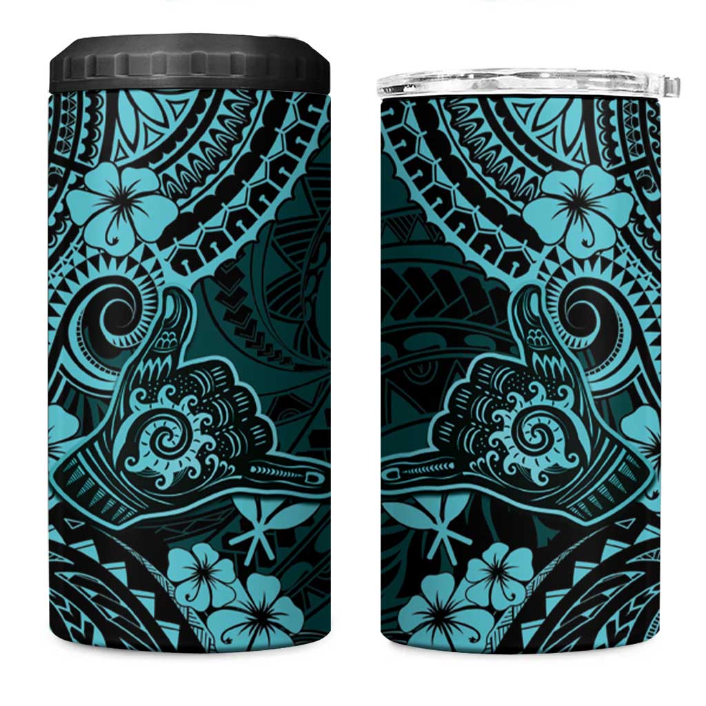 Hawaii Shaka Sign 4 in 1 Can Cooler Tumbler Polynesian Pattern Turquoise Version LT01 One Size: 16 oz Turquoise - Polynesian Pride