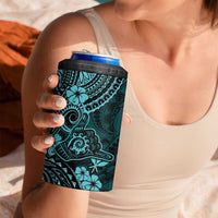 Hawaii Shaka Sign 4 in 1 Can Cooler Tumbler Polynesian Pattern Turquoise Version LT01 - Polynesian Pride