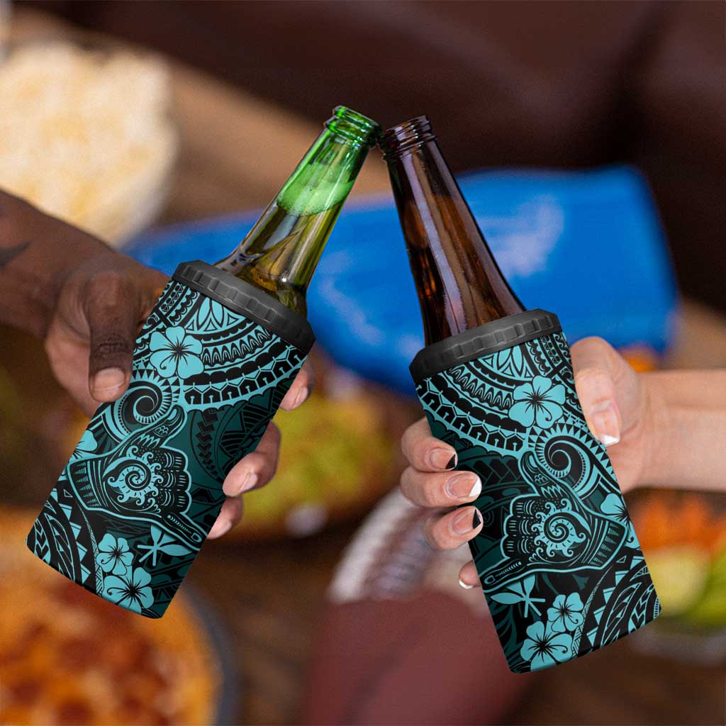 Hawaii Shaka Sign 4 in 1 Can Cooler Tumbler Polynesian Pattern Turquoise Version LT01 - Polynesian Pride