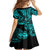 Hawaii Shaka Sign Family Matching Off Shoulder Short Dress and Hawaiian Shirt Polynesian Pattern Turquoise Version LT01 - Polynesian Pride