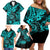 Hawaii Shaka Sign Family Matching Off Shoulder Short Dress and Hawaiian Shirt Polynesian Pattern Turquoise Version LT01 - Polynesian Pride