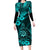 Hawaii Shaka Sign Long Sleeve Bodycon Dress Polynesian Pattern Turquoise Version LT01 Long Dress Turquoise - Polynesian Pride