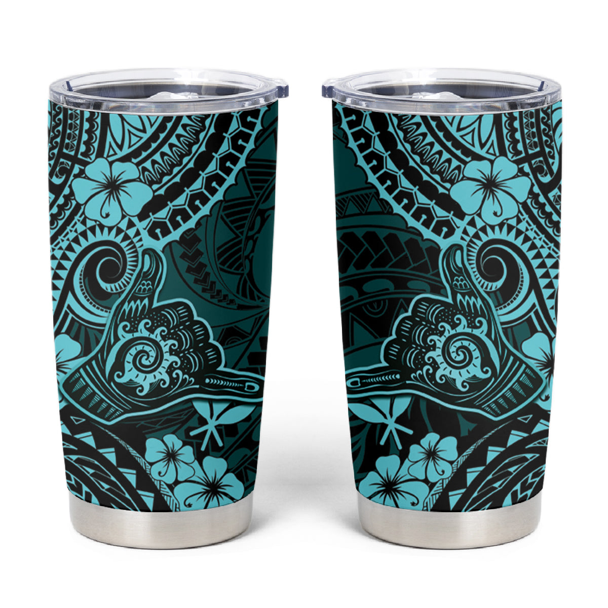 Hawaii Shaka Sign Tumbler Cup Polynesian Pattern Turquoise Version LT01 Turquoise - Polynesian Pride
