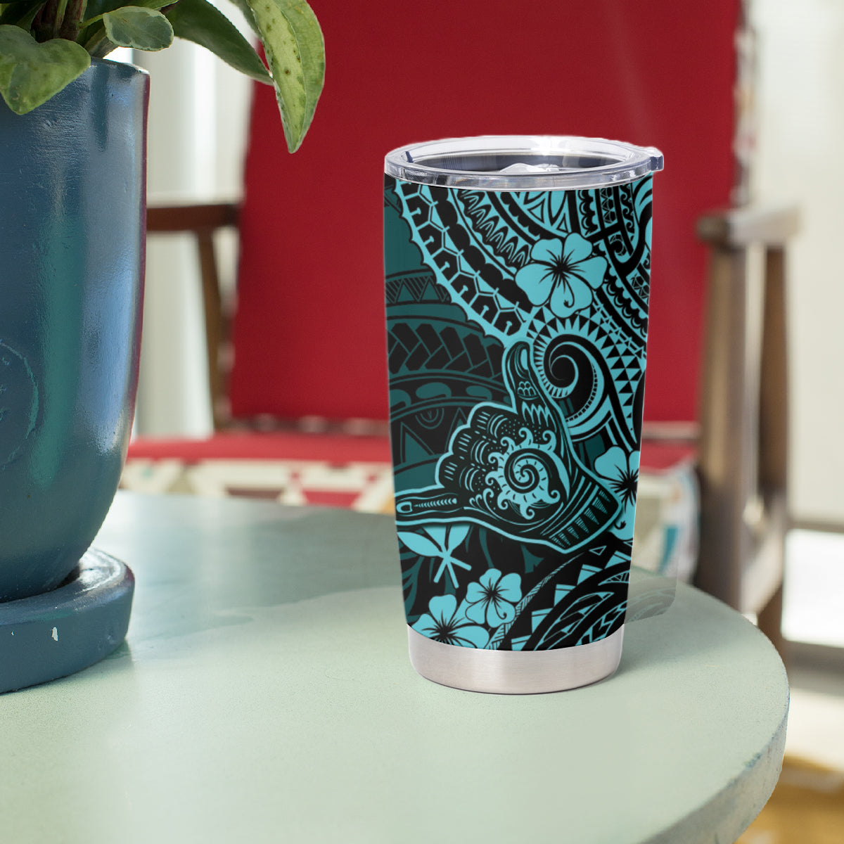 Hawaii Shaka Sign Tumbler Cup Polynesian Pattern Turquoise Version LT01 - Polynesian Pride