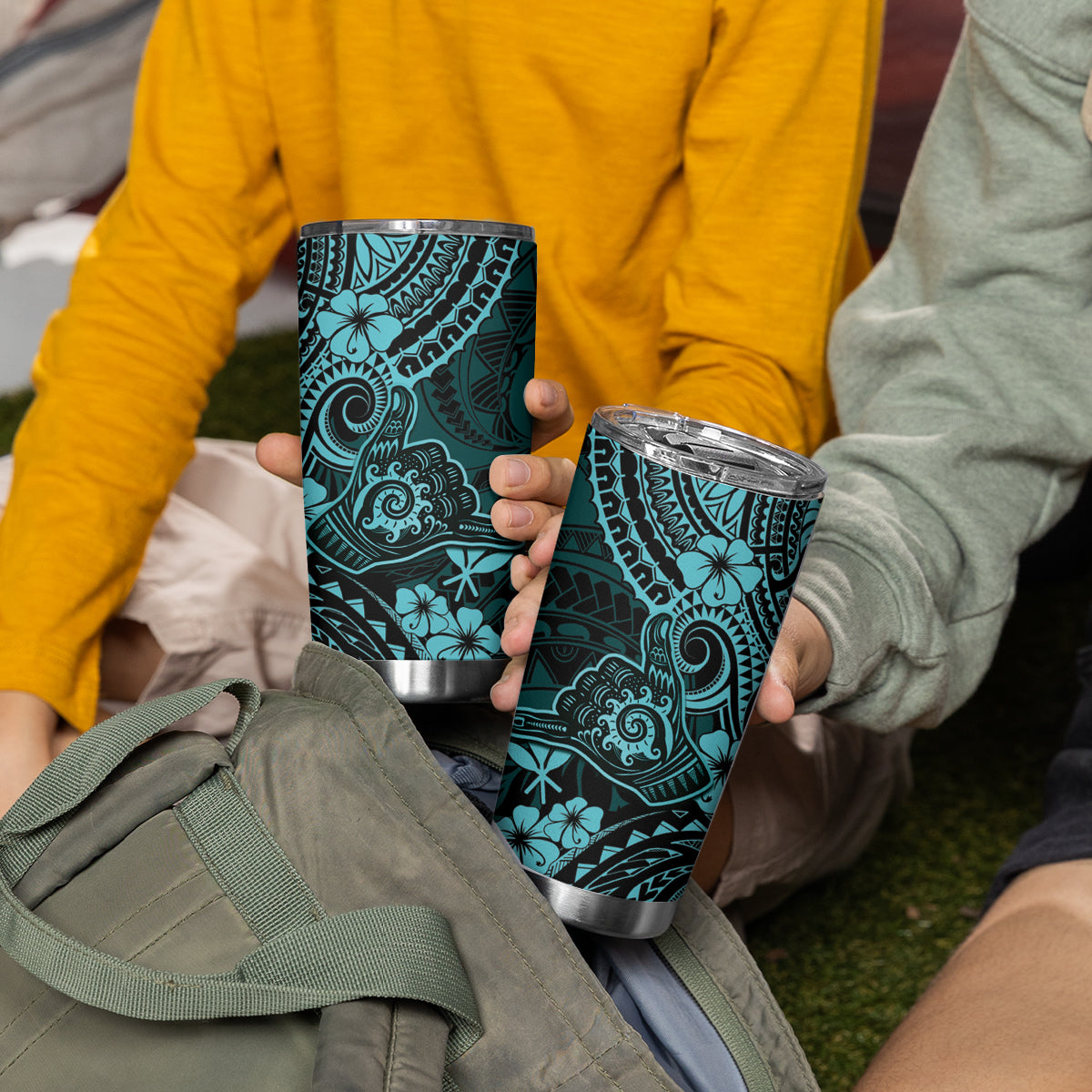Hawaii Shaka Sign Tumbler Cup Polynesian Pattern Turquoise Version LT01 - Polynesian Pride